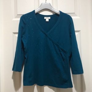 BNWOT CHRISTOPHER&BANKS 3/4 SLEEVE TEAL TOP  SZ SM